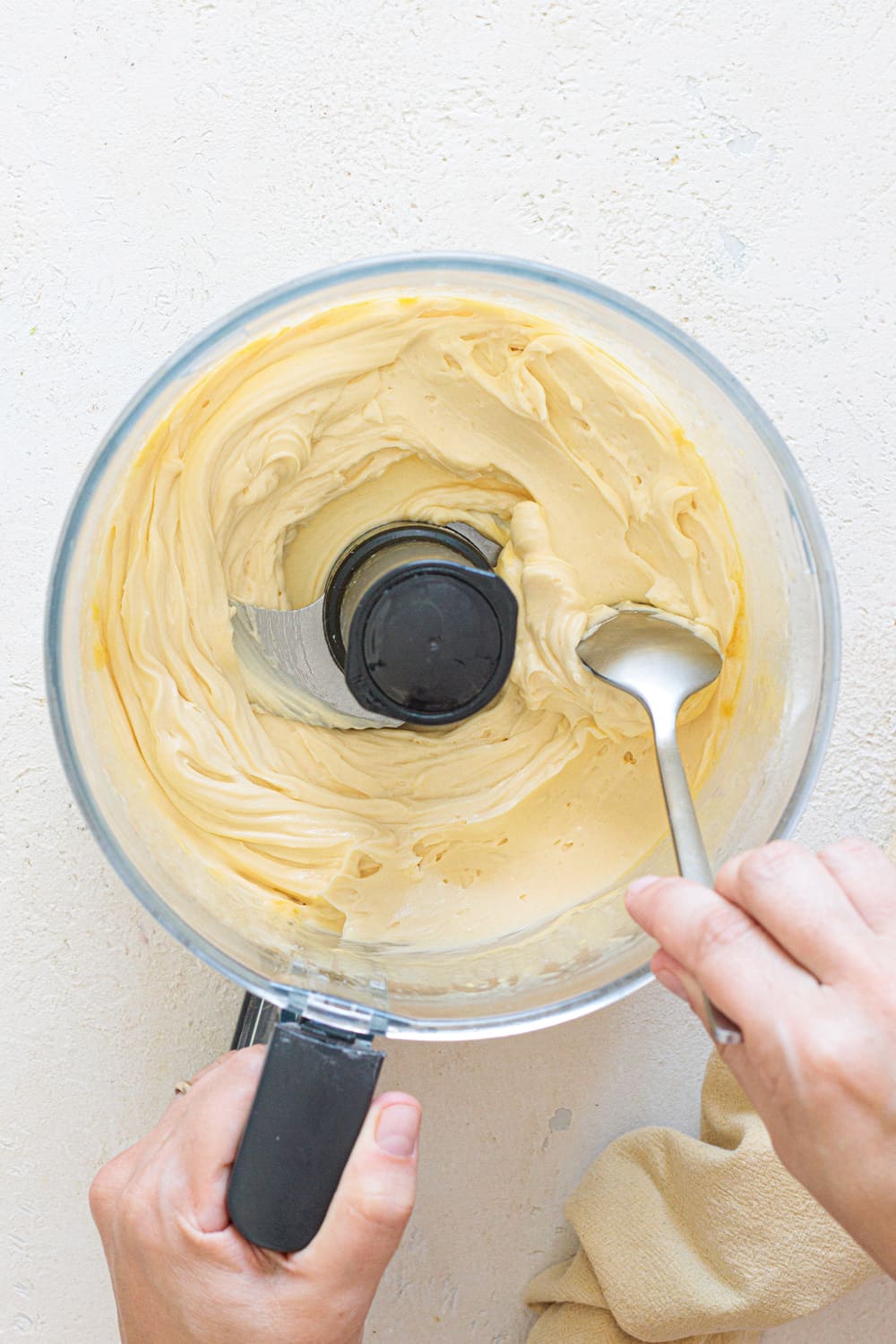 Blended keto mayonnaise mixture forming a smooth emulsion