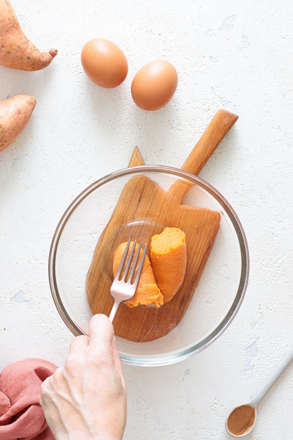 Mashing sweet potatoes