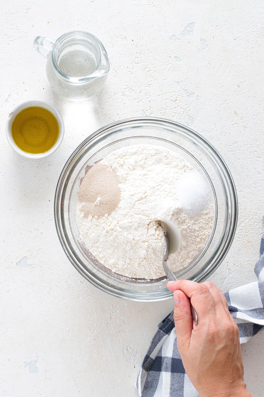 Flour, salt and yeast in a bowl