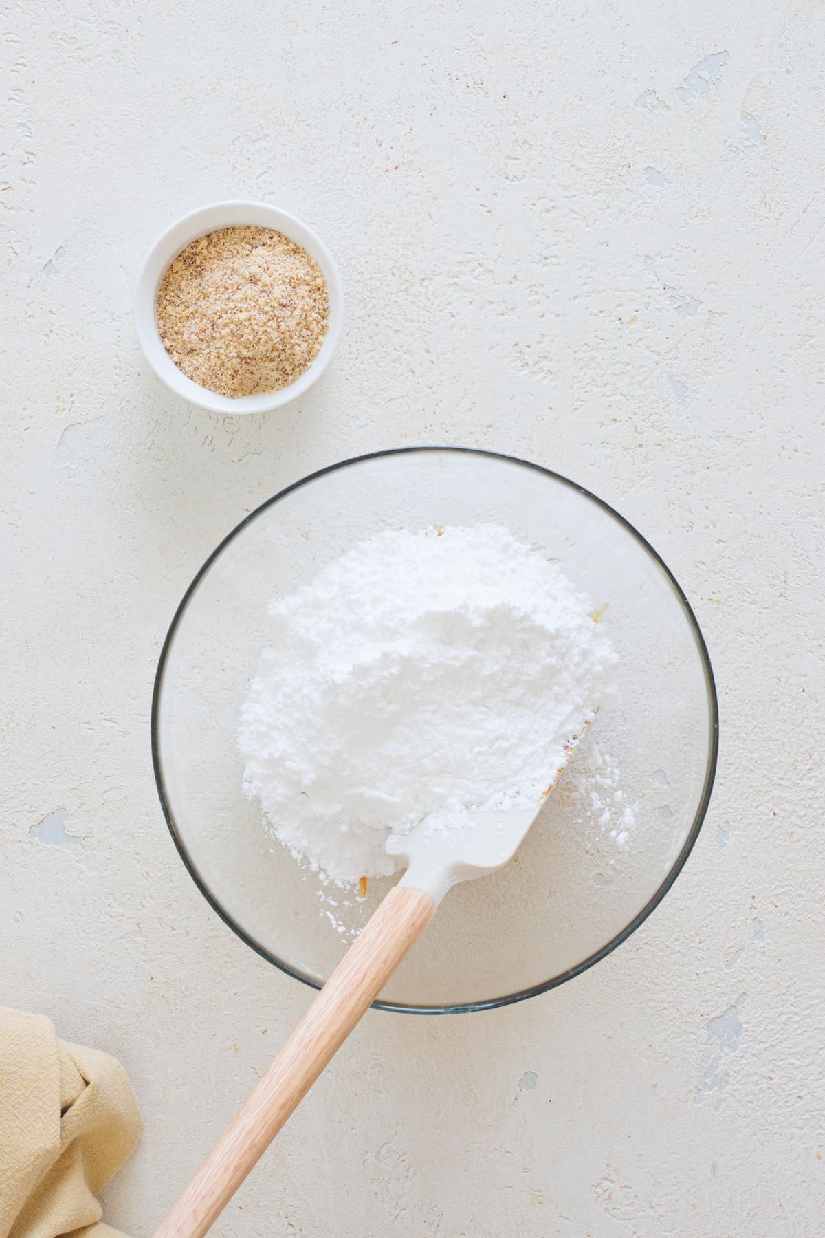 Add powdered sugar to the peanut butter.