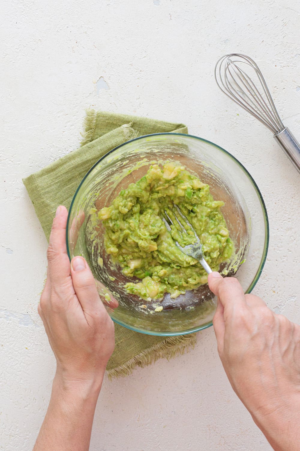 Smooth mashed banana and avocado mixture