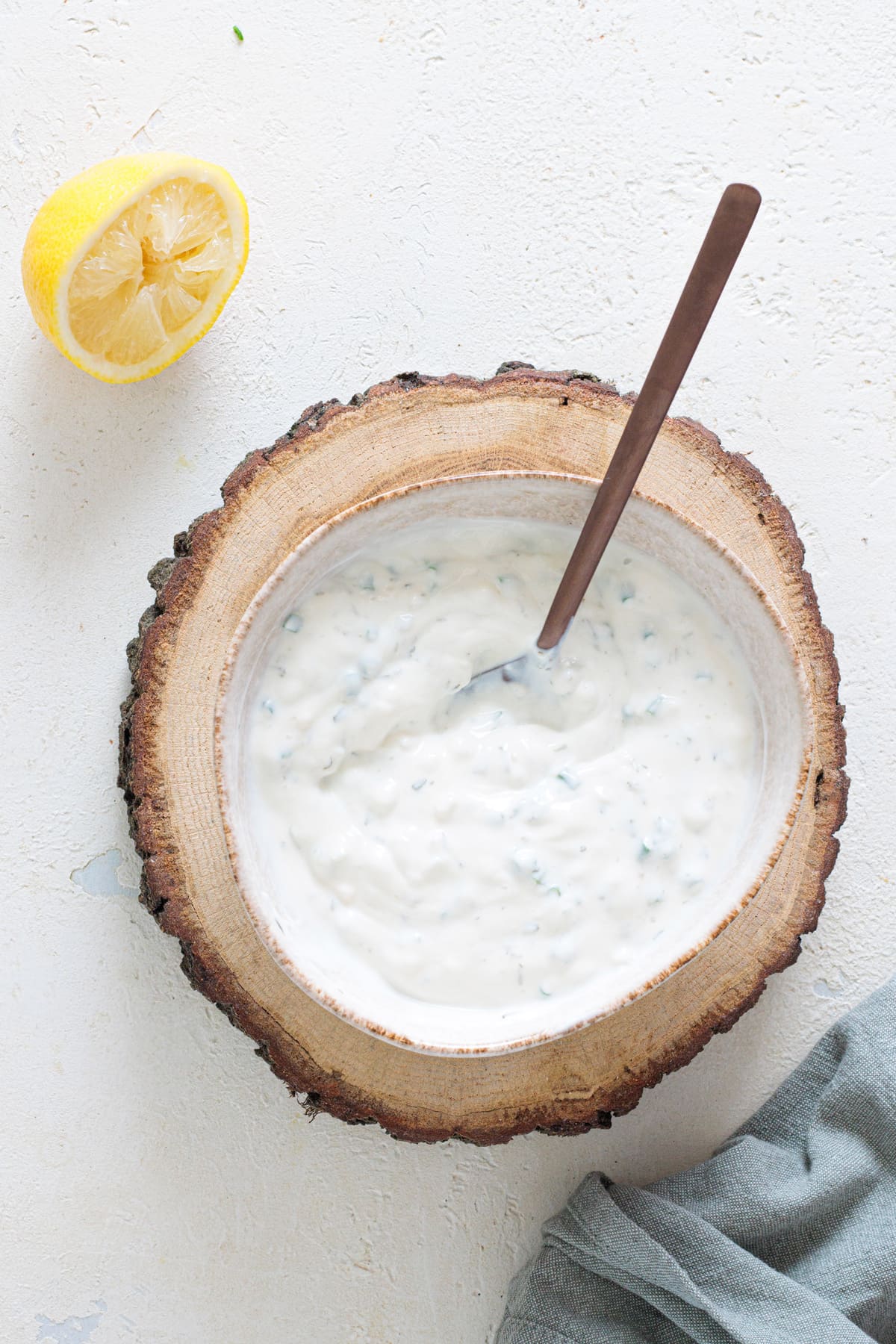 Creamy homemade yogurt dressing, ready to serve.