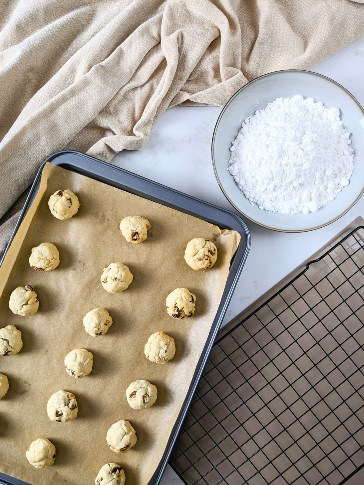 Tray of baked Snowball Cookies