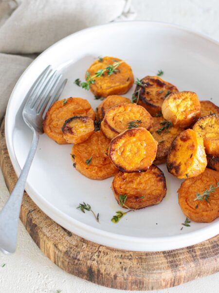 Crispy-edged sweet potato medallions ready to enjoy.