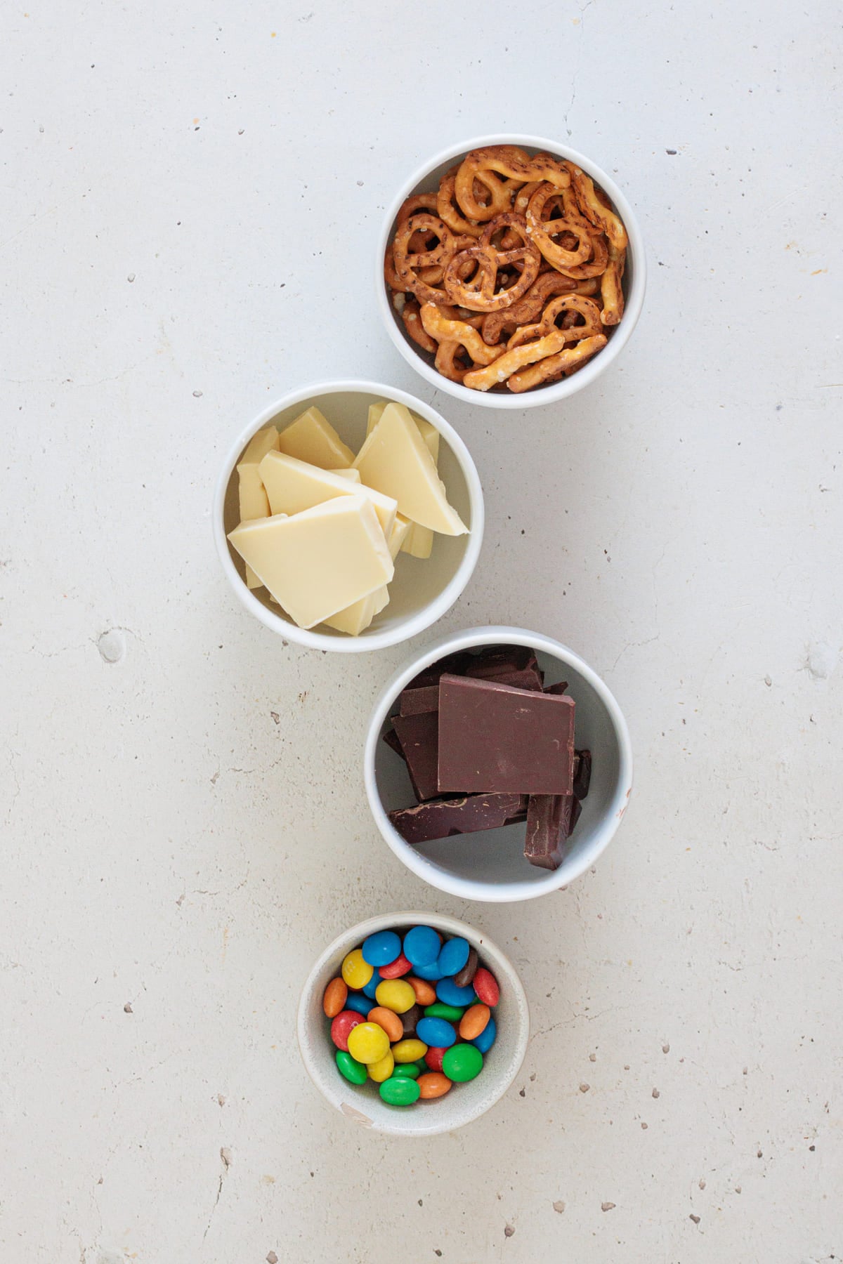Ingredients for White Chocolate Pretzel Bark.