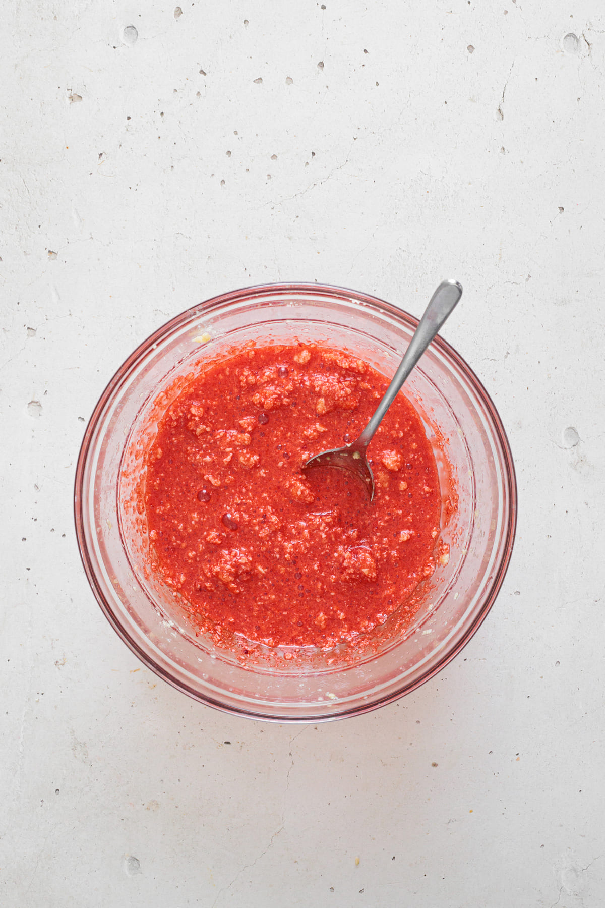 Red velvet cookie batter mixed until smooth and evenly red.