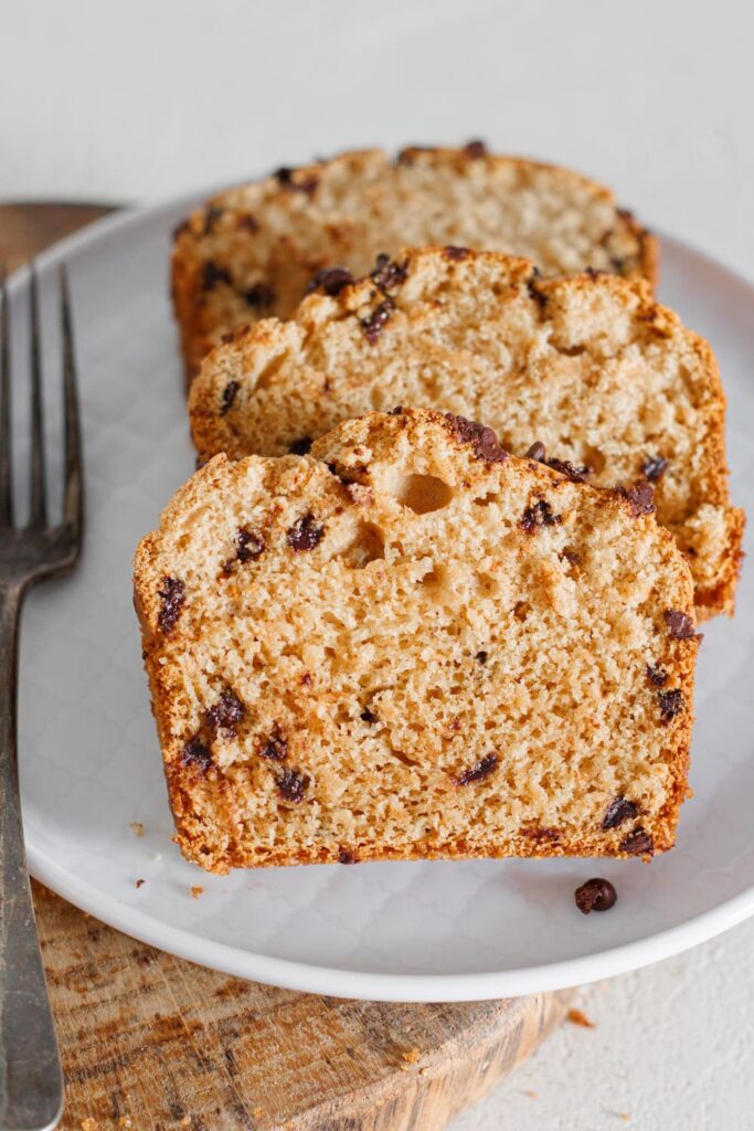 my 3-ingredient ice cream bread with chocolate chips just out of the oven