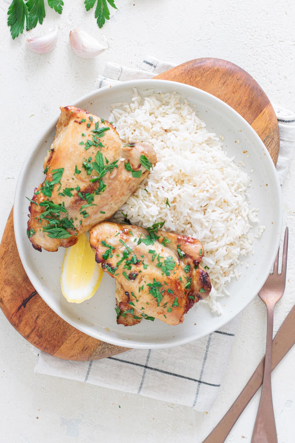 Broiled Chicken Thighs with golden crispy skin