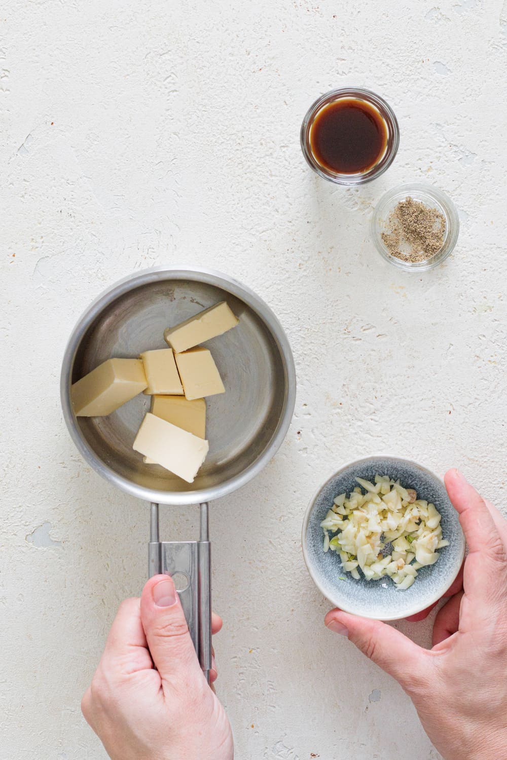 Melt the butter gently with the garlic.