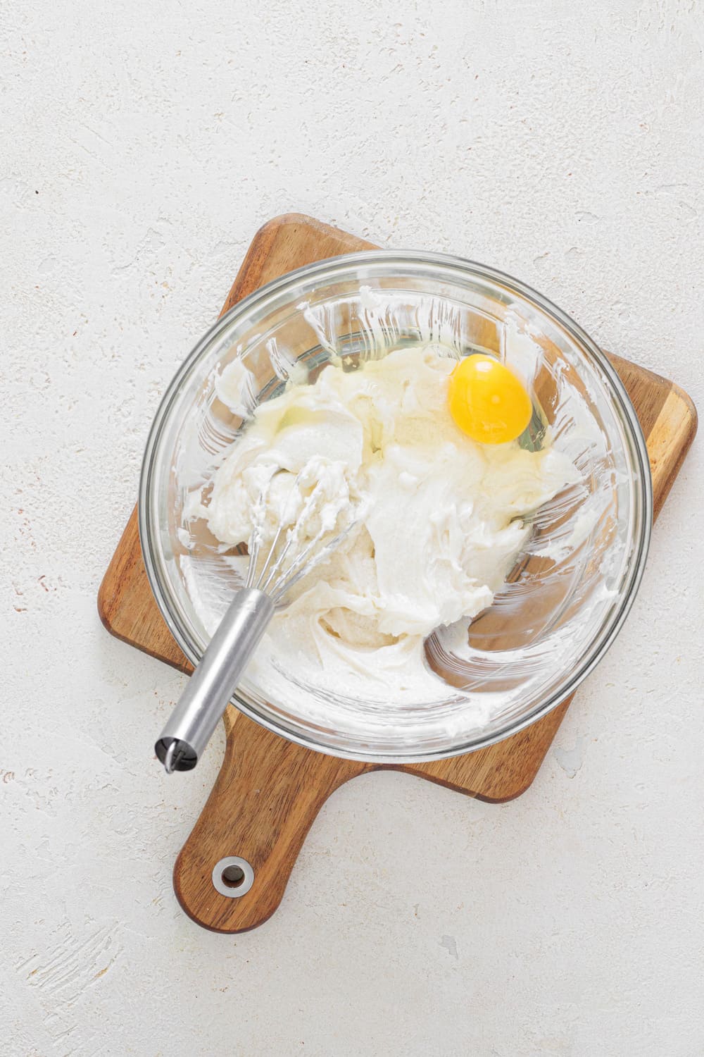 Add the egg and mix until the batter is silky and lump-free.