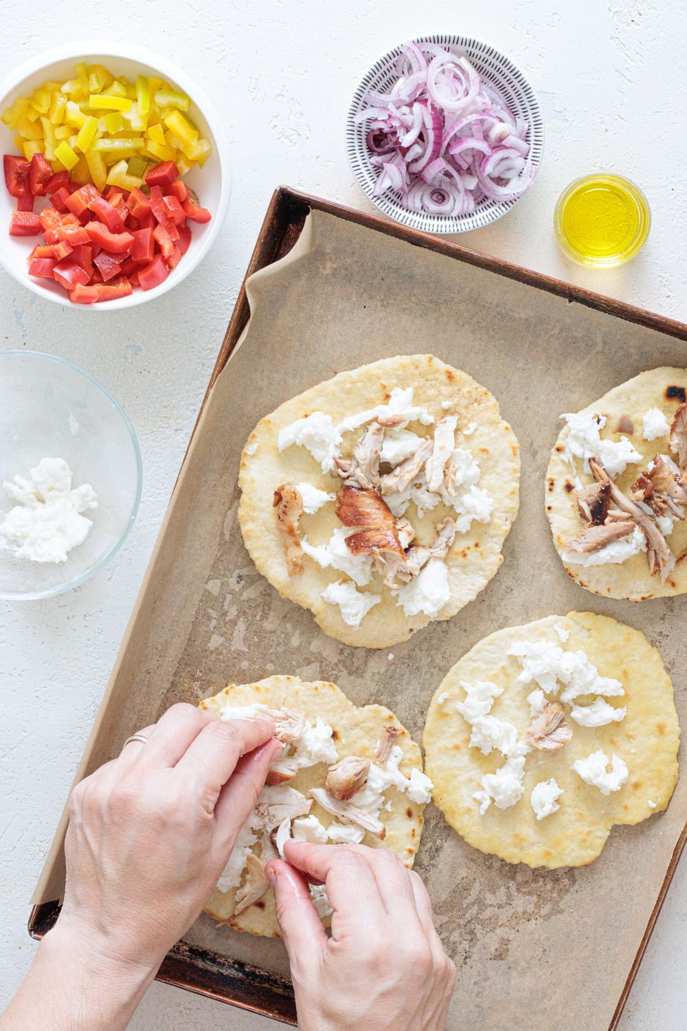 Then add the shredded chicken on top.